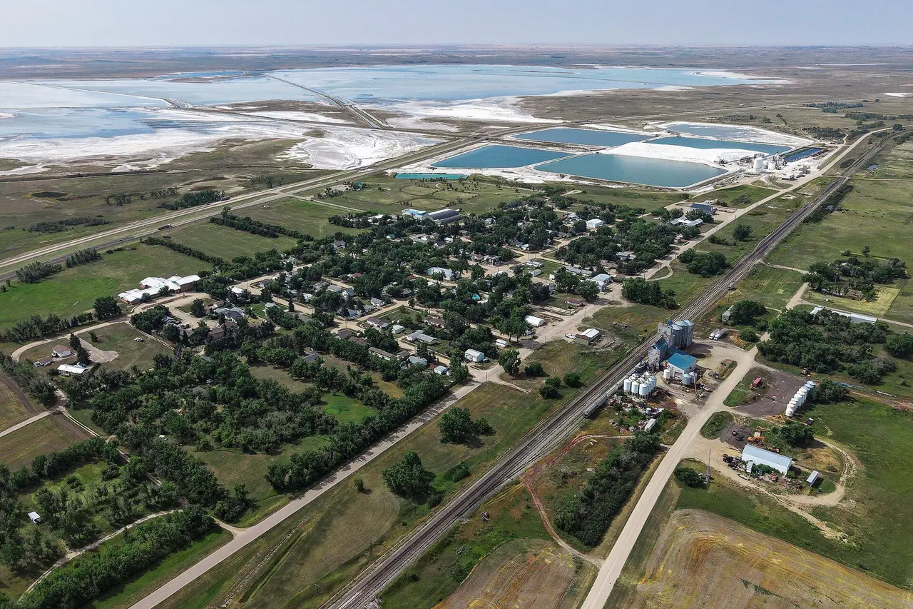 Aerial view of Chaplin and its salt lake, about 2020