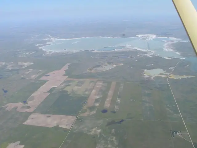 Aerial view of Chaplin Lake and farmland